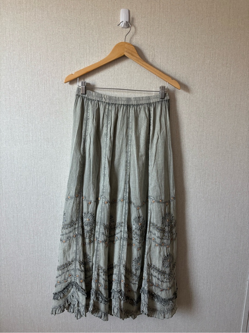 Soft Surroundings Sage Embroidered Maxi Skirt